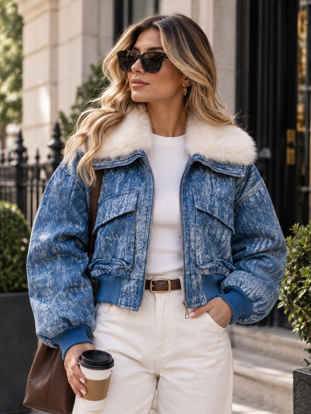 Fabulous Parisian faux fur trim denim jacket From Paris